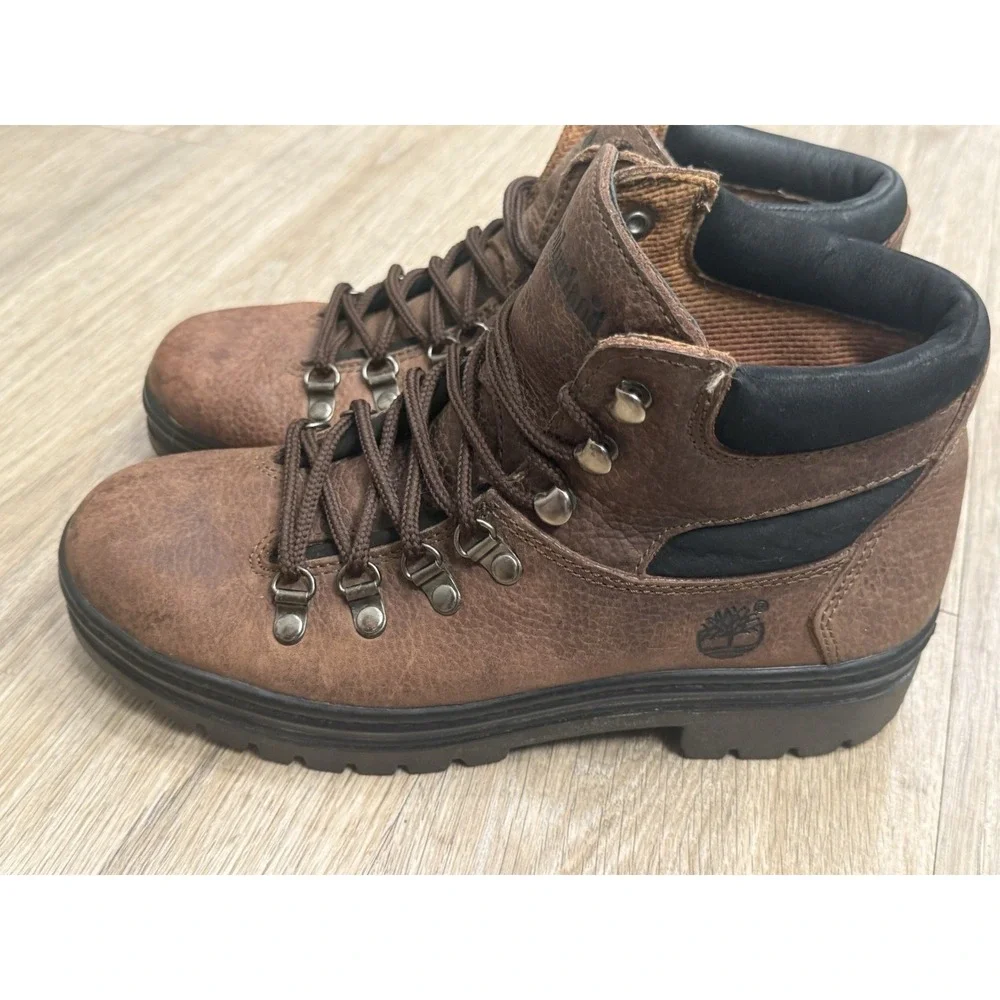 Vintage Timberland Euro Hiker Leather Boots Men 7.5 Hook Eye Closure Excellent